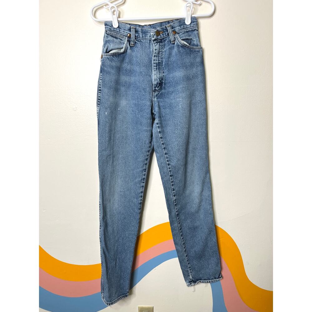 Vtg 90s Wrangler Taper Leg Womens 24" Waist Denim Jeans Blue High Waist Mom Jean